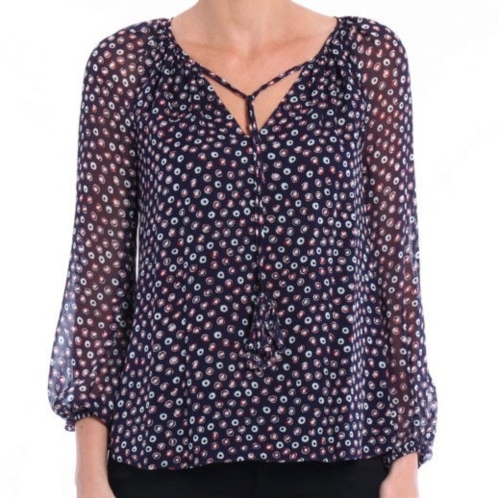Diane von Furstenberg DVF Women's Saylor Silk Blouse Navy Blue Geometric Print 4